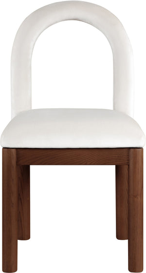 Meridian Furniture Conrad Velvet Sculptural Arch Back Dining Chair with Walnut Legs for Elegant Spaces 11009Cream-C