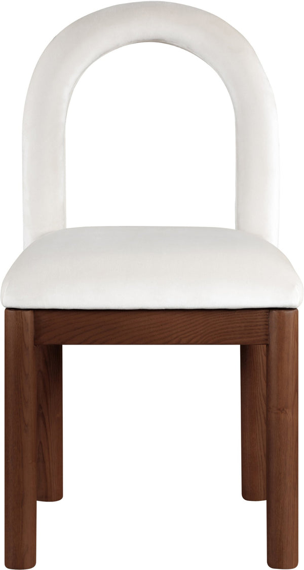 Meridian Furniture Conrad Velvet Sculptural Arch Back Dining Chair with Walnut Legs for Elegant Spaces 11009Cream-C