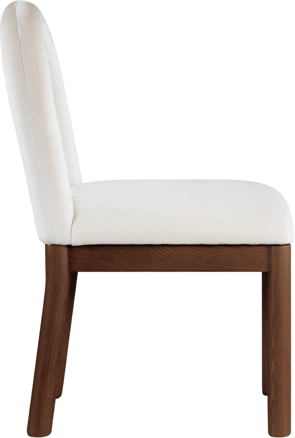 Meridian Furniture Conrad Velvet Sculptural Arch Back Dining Chair with Walnut Legs for Elegant Spaces 11009Cream-C