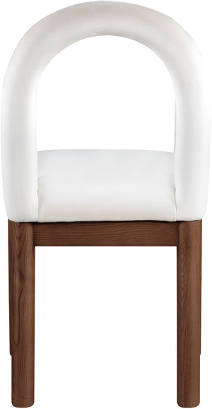 Meridian Furniture Conrad Velvet Sculptural Arch Back Dining Chair with Walnut Legs for Elegant Spaces 11009Cream-C