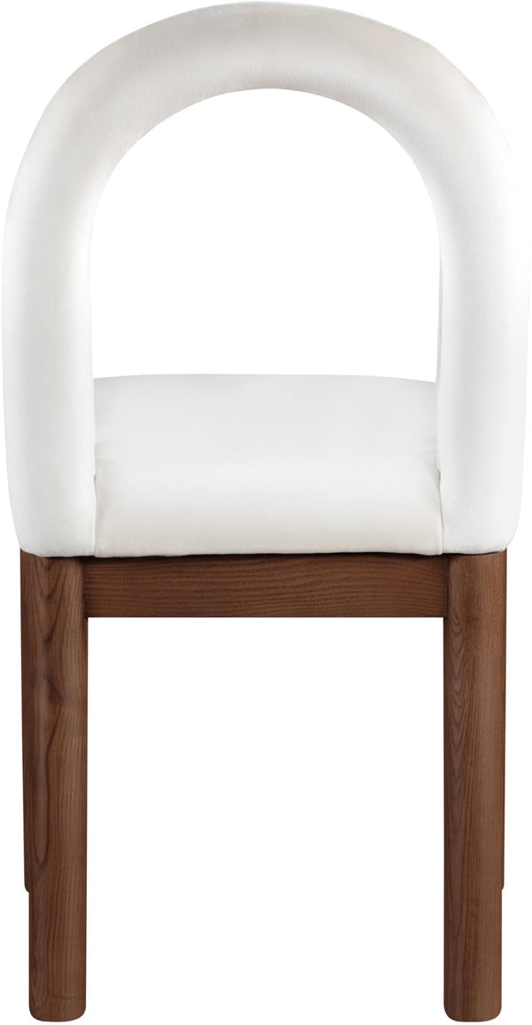 Meridian Furniture Conrad Velvet Sculptural Arch Back Dining Chair with Walnut Legs for Elegant Spaces 11009Cream-C
