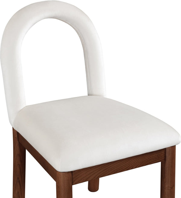 Meridian Furniture Conrad Velvet Sculptural Arch Back Dining Chair with Walnut Legs for Elegant Spaces 11009Cream-C