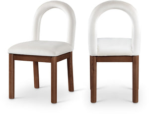 Meridian Furniture Conrad Velvet Sculptural Arch Back Dining Chair with Walnut Legs for Elegant Spaces 11009Cream-C
