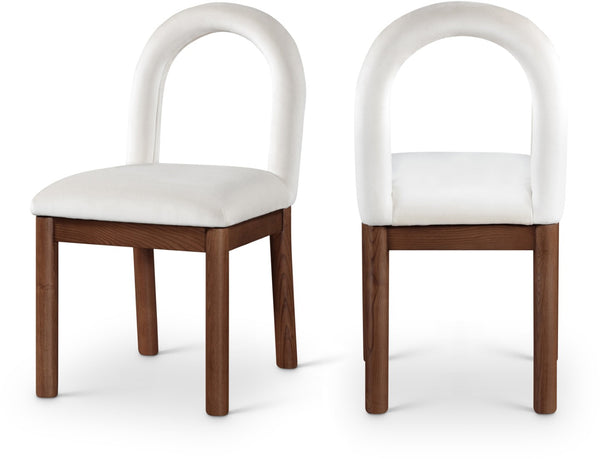 Meridian Furniture Conrad Velvet Sculptural Arch Back Dining Chair with Walnut Legs for Elegant Spaces 11009Cream-C