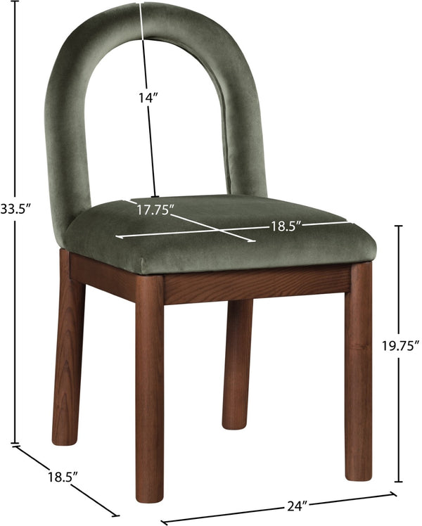 Meridian Furniture Conrad Sculptural Arched Back Velvet Dining Chair with Solid Walnut Legs Art Deco 11009Green-C
