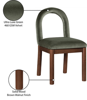 Meridian Furniture Conrad Sculptural Arched Back Velvet Dining Chair with Solid Walnut Legs Art Deco 11009Green-C