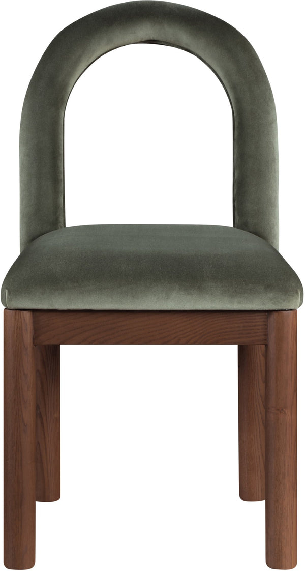 Meridian Furniture Conrad Sculptural Arched Back Velvet Dining Chair with Solid Walnut Legs Art Deco 11009Green-C