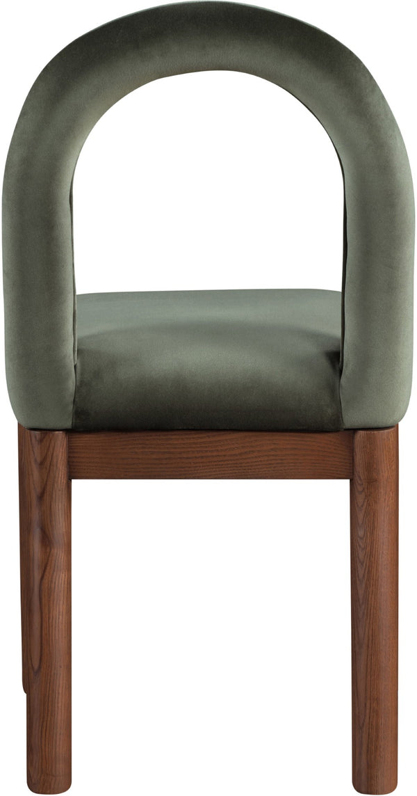 Meridian Furniture Conrad Sculptural Arched Back Velvet Dining Chair with Solid Walnut Legs Art Deco 11009Green-C
