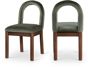 Meridian Furniture Conrad Sculptural Arched Back Velvet Dining Chair with Solid Walnut Legs Art Deco 11009Green-C