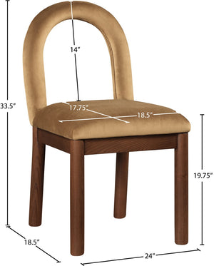 Meridian Furniture Conrad Sculptural Arched Back Saddle Velvet Dining Chair with Walnut Leg Finish 11009Saddle-C