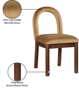 Meridian Furniture Conrad Sculptural Arched Back Saddle Velvet Dining Chair with Walnut Leg Finish 11009Saddle-C