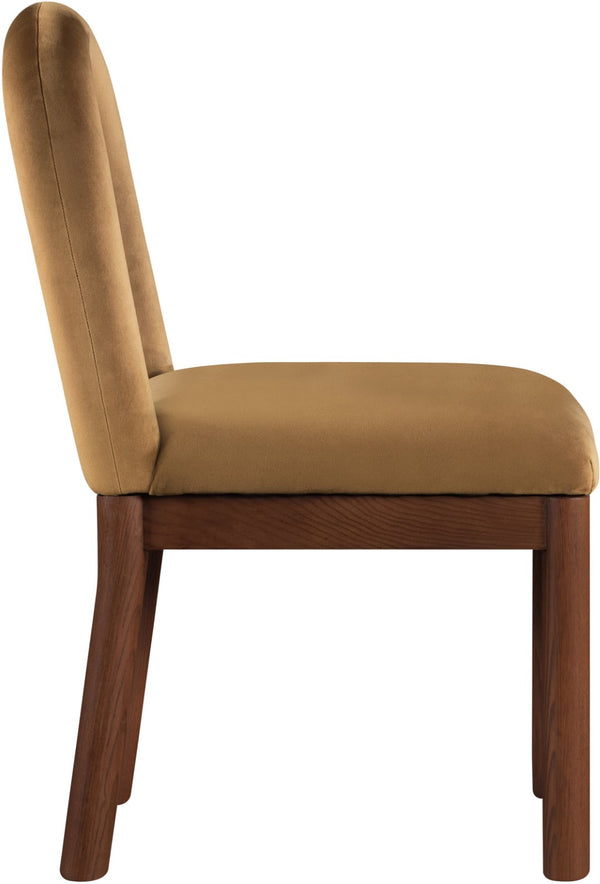 Meridian Furniture Conrad Sculptural Arched Back Saddle Velvet Dining Chair with Walnut Leg Finish 11009Saddle-C