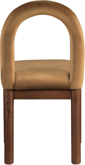 Meridian Furniture Conrad Sculptural Arched Back Saddle Velvet Dining Chair with Walnut Leg Finish 11009Saddle-C