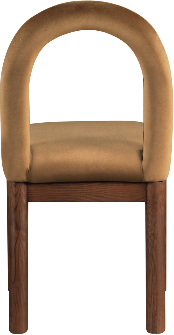 Meridian Furniture Conrad Sculptural Arched Back Saddle Velvet Dining Chair with Walnut Leg Finish 11009Saddle-C
