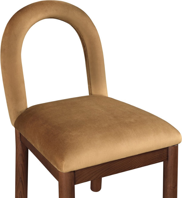 Meridian Furniture Conrad Sculptural Arched Back Saddle Velvet Dining Chair with Walnut Leg Finish 11009Saddle-C