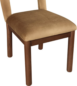 Meridian Furniture Conrad Sculptural Arched Back Saddle Velvet Dining Chair with Walnut Leg Finish 11009Saddle-C