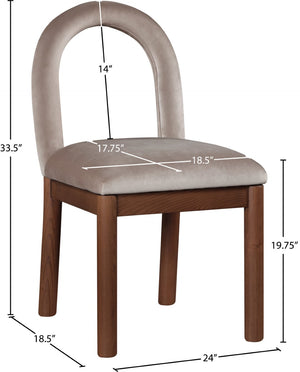 Meridian Furniture Conrad Arched Back Velvet Dining Chair with Walnut Legs Art Deco Inspired Design 11009Taupe-C