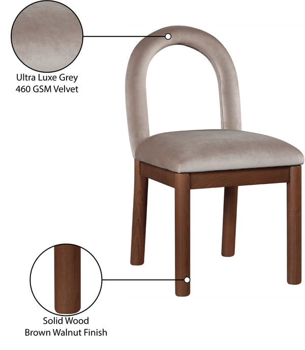 Meridian Furniture Conrad Arched Back Velvet Dining Chair with Walnut Legs Art Deco Inspired Design 11009Taupe-C