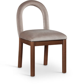 Meridian Furniture Conrad Arched Back Velvet Dining Chair with Walnut Legs Art Deco Inspired Design 11009Taupe-C
