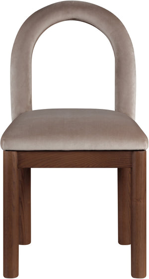 Meridian Furniture Conrad Arched Back Velvet Dining Chair with Walnut Legs Art Deco Inspired Design 11009Taupe-C