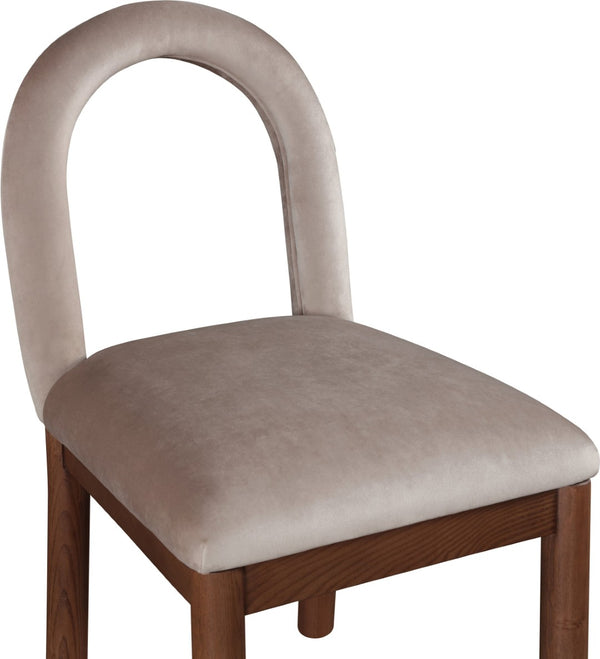 Meridian Furniture Conrad Arched Back Velvet Dining Chair with Walnut Legs Art Deco Inspired Design 11009Taupe-C