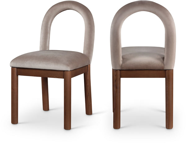 Meridian Furniture Conrad Arched Back Velvet Dining Chair with Walnut Legs Art Deco Inspired Design 11009Taupe-C