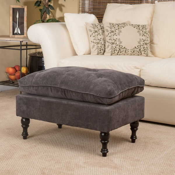 English Elm Christopher Knight Home® - LOFTON Charcoal 28" Pillow-Top Ottoman with Button Tufting, Birch Frame & Espresso Turned Legs 53081.00GRY