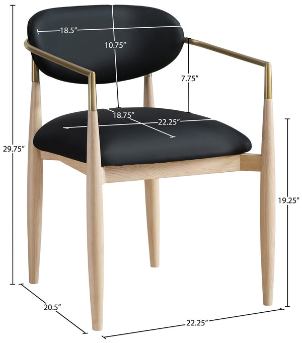 Meridian Furniture Riccio Vegan Leather Arm Chair with Ash Wood Frame and Brushed Brass Accents 11010Black-AC