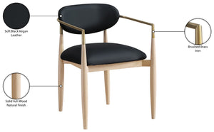 Meridian Furniture Riccio Vegan Leather Arm Chair with Ash Wood Frame and Brushed Brass Accents 11010Black-AC