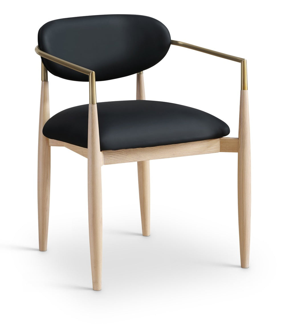 Meridian Furniture Riccio Vegan Leather Arm Chair with Ash Wood Frame and Brushed Brass Accents 11010Black-AC