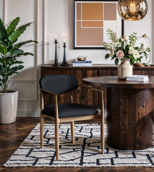 Meridian Furniture Riccio Vegan Leather Arm Chair with Ash Wood Frame and Brushed Brass Accents 11010Black-AC