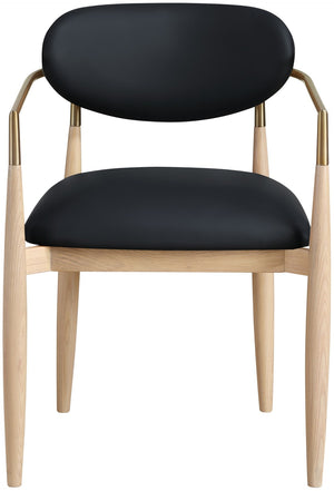 Meridian Furniture Riccio Vegan Leather Arm Chair with Ash Wood Frame and Brushed Brass Accents 11010Black-AC