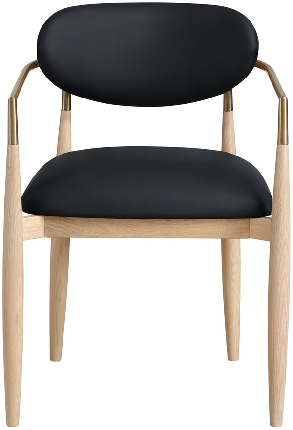 Meridian Furniture Riccio Vegan Leather Arm Chair with Ash Wood Frame and Brushed Brass Accents 11010Black-AC