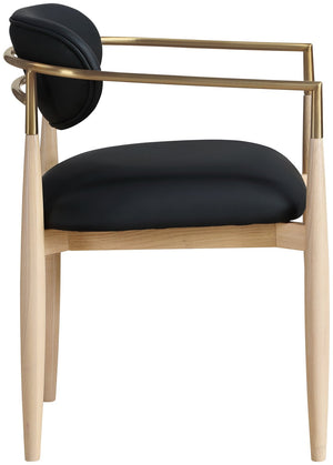 Meridian Furniture Riccio Vegan Leather Arm Chair with Ash Wood Frame and Brushed Brass Accents 11010Black-AC