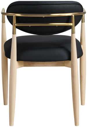 Meridian Furniture Riccio Vegan Leather Arm Chair with Ash Wood Frame and Brushed Brass Accents 11010Black-AC