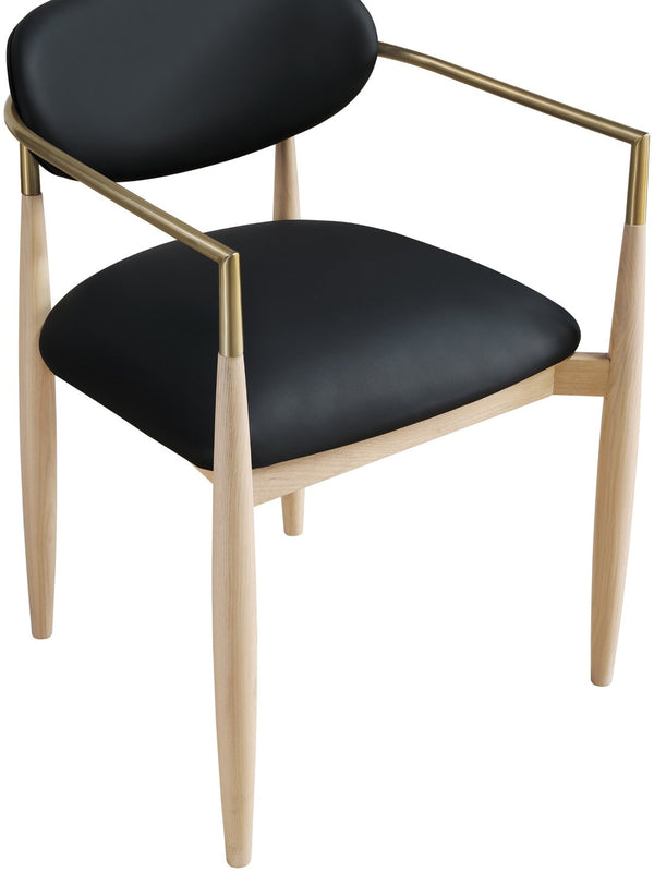 Meridian Furniture Riccio Vegan Leather Arm Chair with Ash Wood Frame and Brushed Brass Accents 11010Black-AC