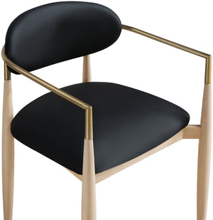 Meridian Furniture Riccio Vegan Leather Arm Chair with Ash Wood Frame and Brushed Brass Accents 11010Black-AC