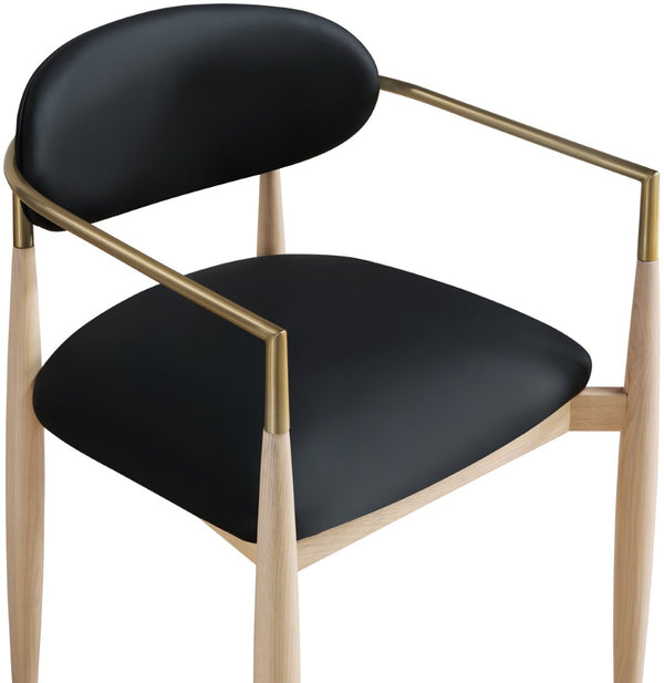 Meridian Furniture Riccio Vegan Leather Arm Chair with Ash Wood Frame and Brushed Brass Accents 11010Black-AC