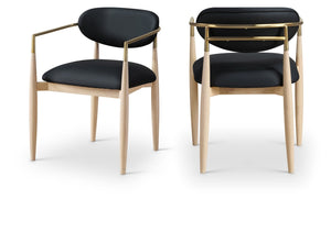 Meridian Furniture Riccio Vegan Leather Arm Chair with Ash Wood Frame and Brushed Brass Accents 11010Black-AC