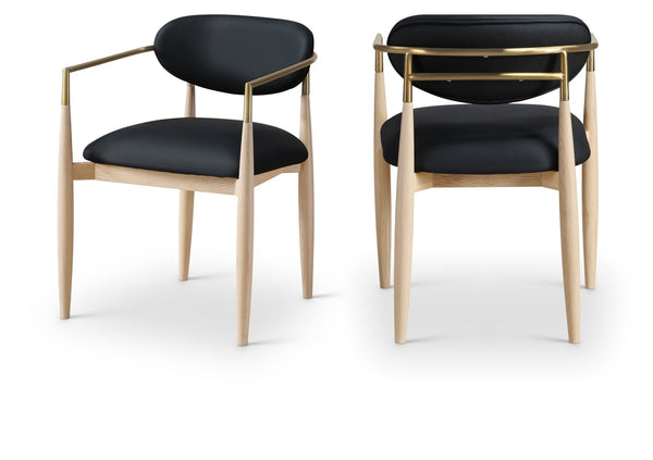 Meridian Furniture Riccio Vegan Leather Arm Chair with Ash Wood Frame and Brushed Brass Accents 11010Black-AC