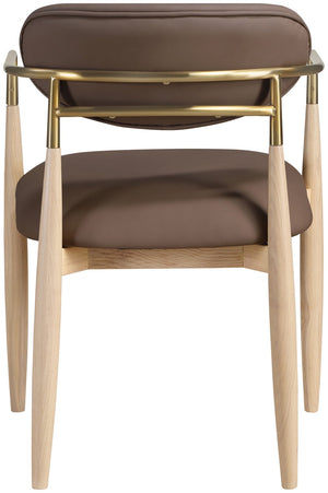 Meridian Furniture Riccio Vegan Leather Dining Arm Chair with Ash Wood Frame and Brass Accents 11010Brown-AC