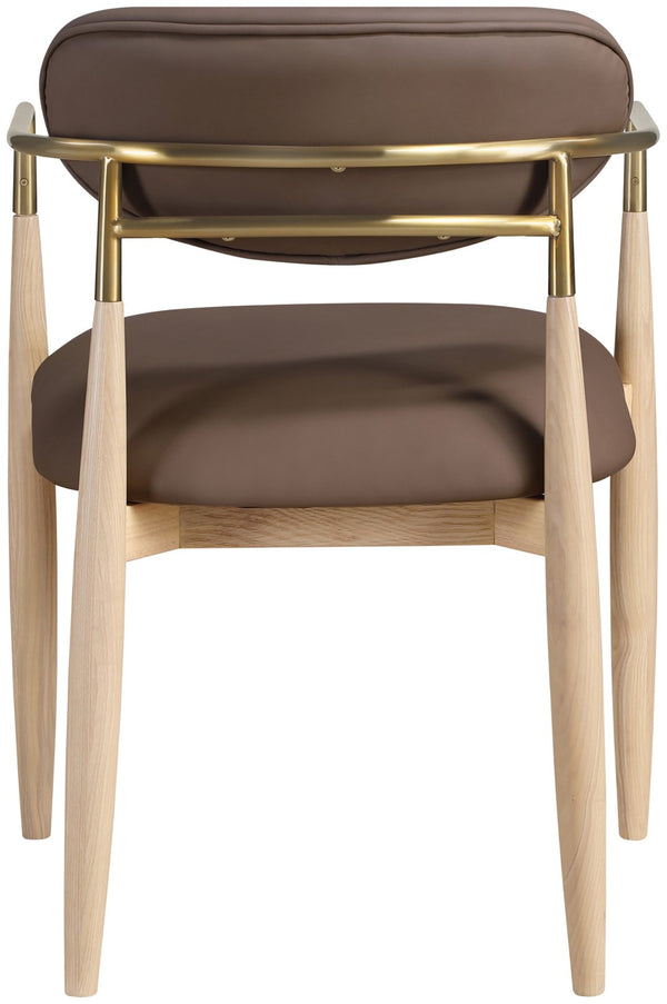 Meridian Furniture Riccio Vegan Leather Dining Arm Chair with Ash Wood Frame and Brass Accents 11010Brown-AC