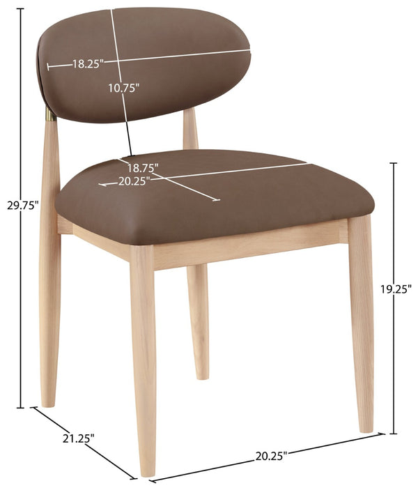 Meridian Furniture Riccio Vegan Leather Dining Chair with Ash Wood Frame and Brushed Brass Hardware 11010Brown-SC