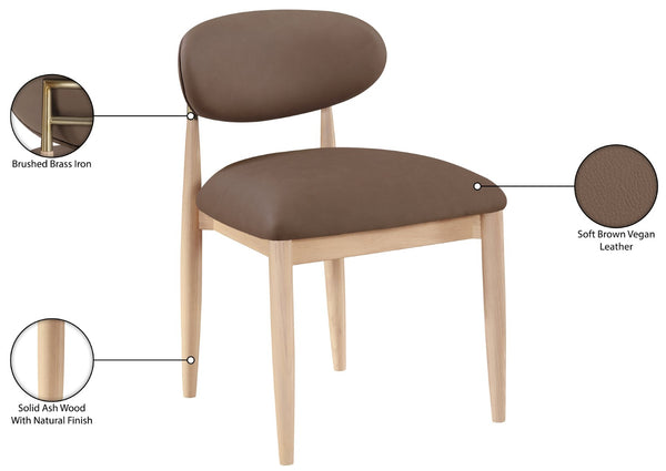 Meridian Furniture Riccio Vegan Leather Dining Chair with Ash Wood Frame and Brushed Brass Hardware 11010Brown-SC