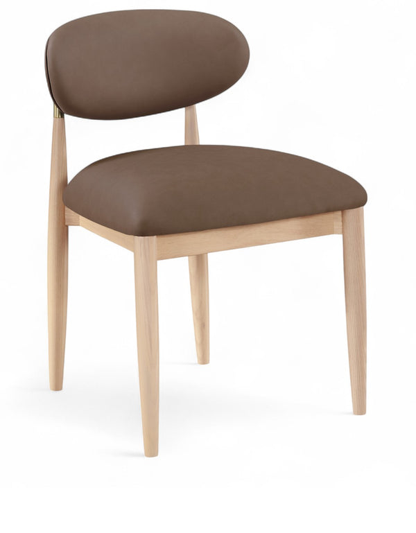Meridian Furniture Riccio Vegan Leather Dining Chair with Ash Wood Frame and Brushed Brass Hardware 11010Brown-SC