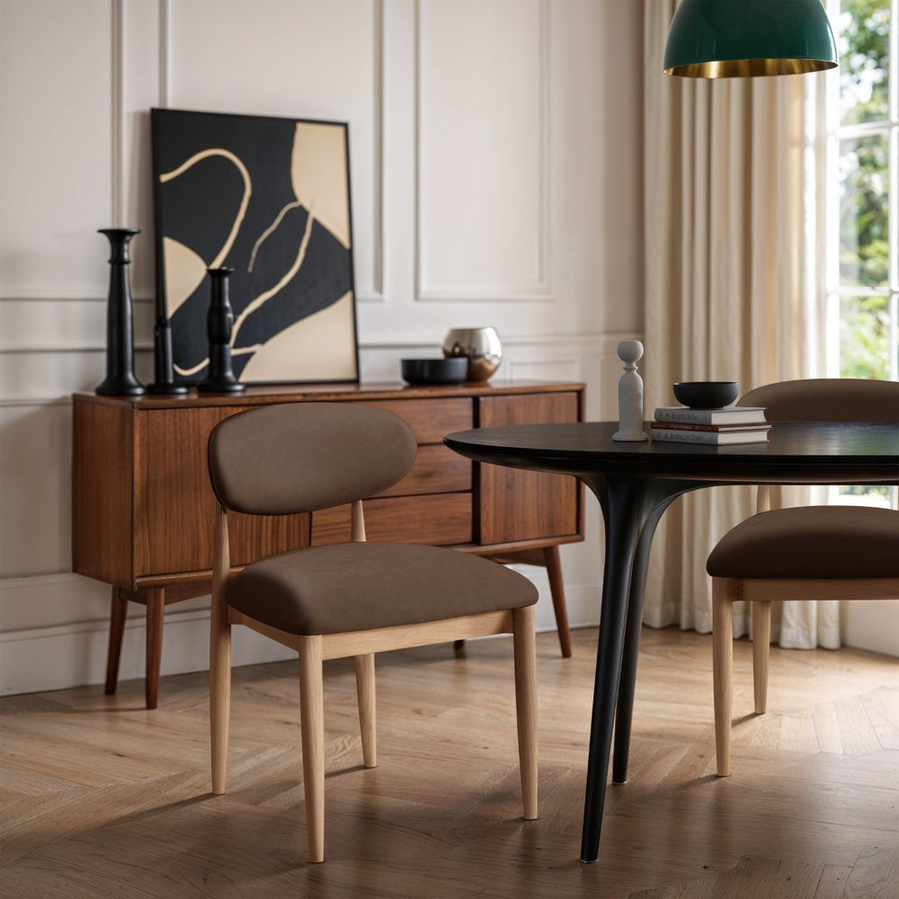 Meridian Furniture Riccio Vegan Leather Dining Chair with Ash Wood Frame and Brushed Brass Hardware 11010Brown-SC