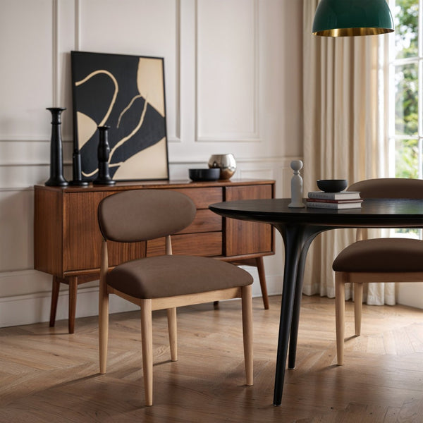 Meridian Furniture Riccio Vegan Leather Dining Chair with Ash Wood Frame and Brushed Brass Hardware 11010Brown-SC