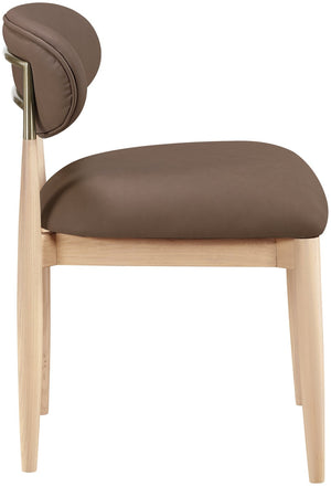 Meridian Furniture Riccio Vegan Leather Dining Chair with Ash Wood Frame and Brushed Brass Hardware 11010Brown-SC