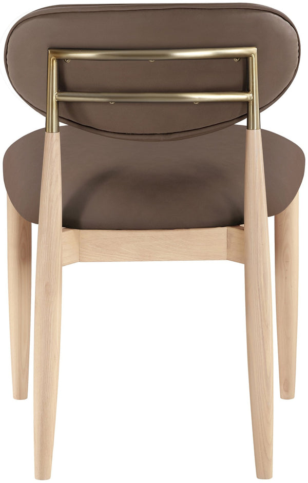 Meridian Furniture Riccio Vegan Leather Dining Chair with Ash Wood Frame and Brushed Brass Hardware 11010Brown-SC