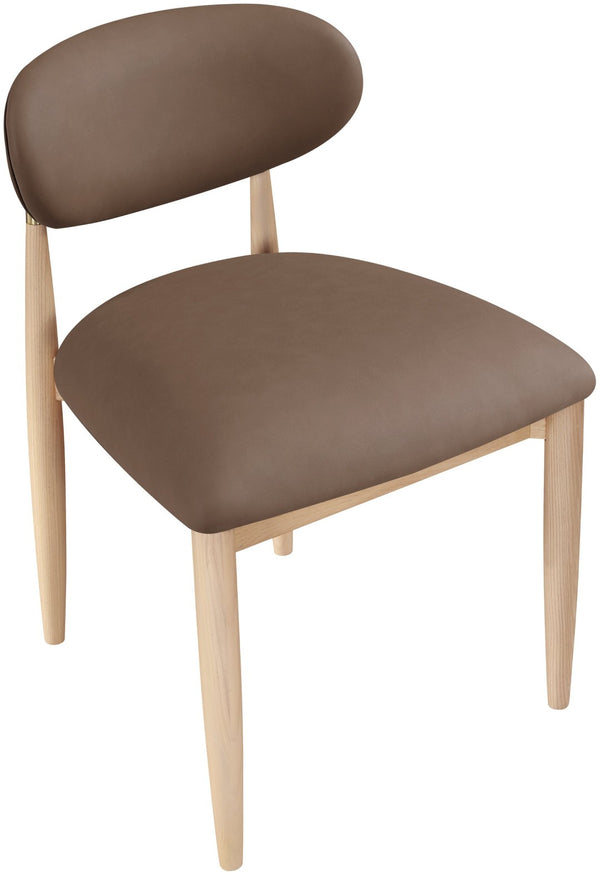 Meridian Furniture Riccio Vegan Leather Dining Chair with Ash Wood Frame and Brushed Brass Hardware 11010Brown-SC